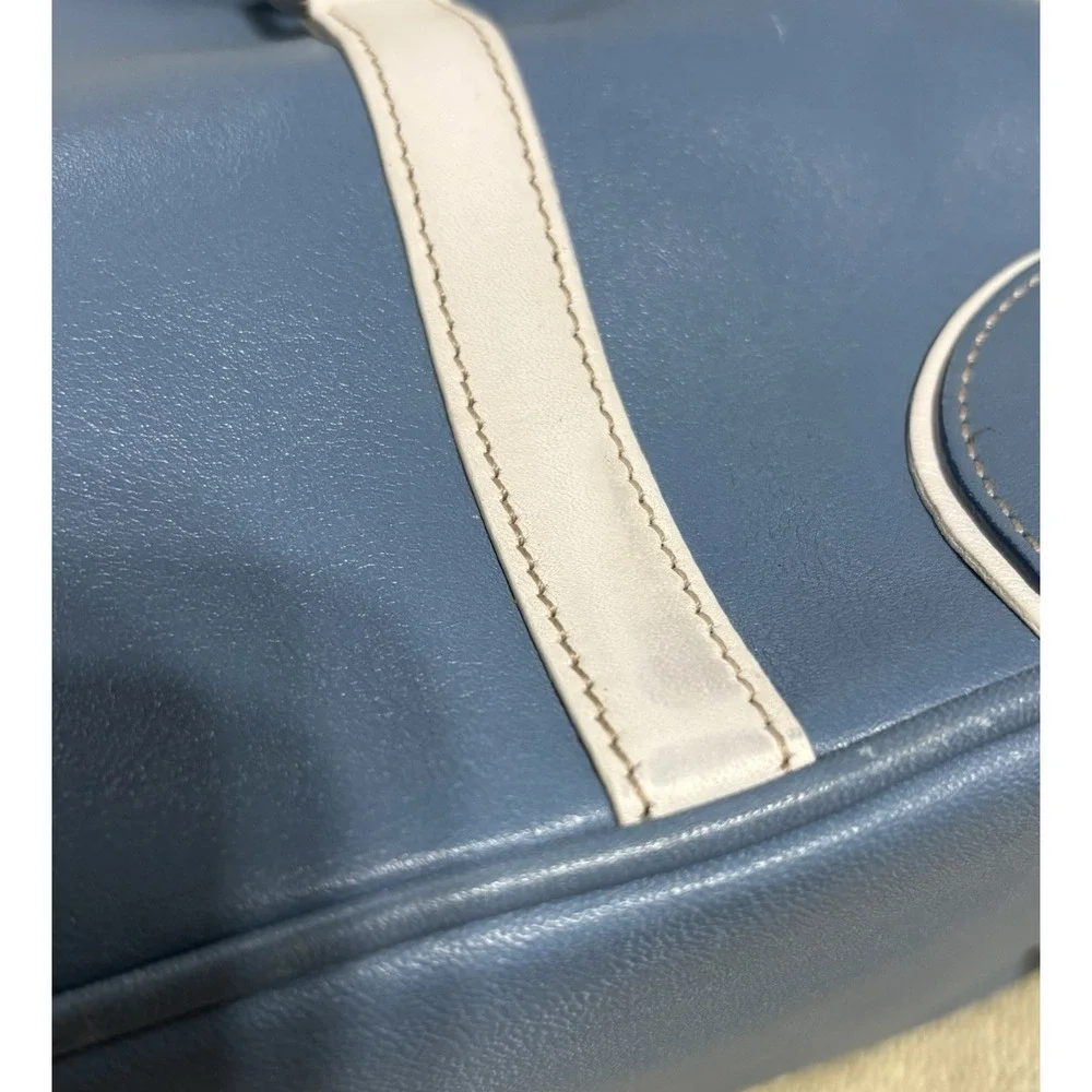 Coach Hamptons Magnetic Flap Satchel Blue White Leather Bag Purse Y2K Vintage